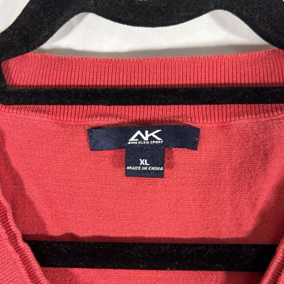 Anne Klein Sport Sweater Women's XL Red Vneck 3/4 Sleeve Cotton Blend Pullover - Picture 4 of 8